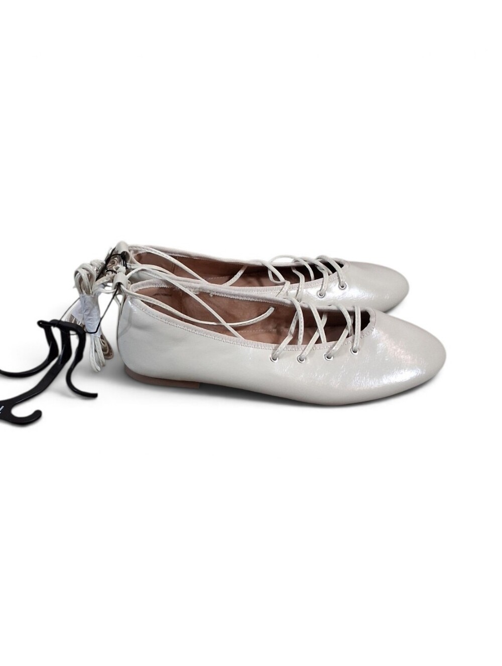 No Boundaries Corset Cream Lace-Up Ballet Flats with Ankle Ties Size 10